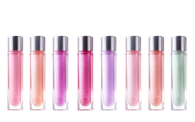 A vivid row of lip glosses in various colors, creating a stunning display of beauty and excitement - obrazy, fototapety, plakaty