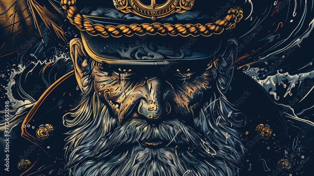 Poster a realistic portrait of a man with a beard and a hat. suitable for various projects