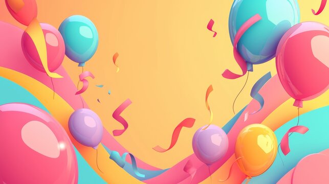 Happy Birthday greetings banner template with blank space for text, bright colors, minimalistic flat style with yellow background