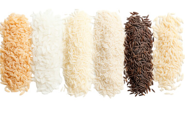 Five different types of rice displayed on a clean white background