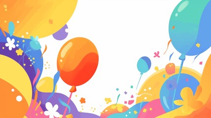 Happy Birthday greetings banner template with blank space for text, bright colors, minimalistic flat style with white background