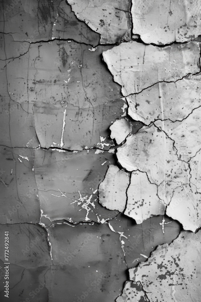 Poster a black and white photo of a cracked wall, perfect for adding texture to design projects