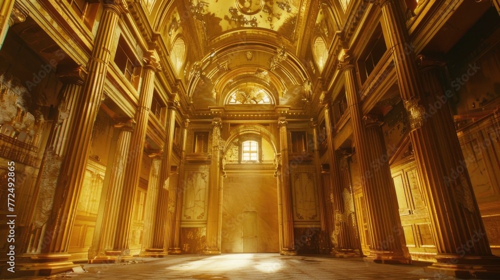 Poster A spacious room filled with numerous columns. Ideal for architectural or historical projects