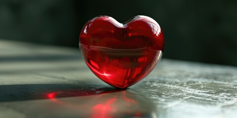 A red heart-shaped object on a table, perfect for love themes
