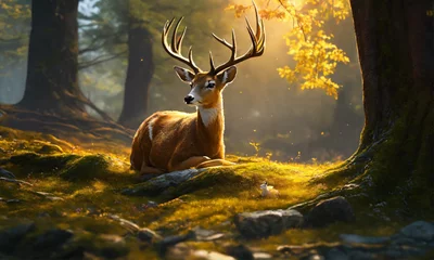 Deurstickers deer in the forest © Ameer