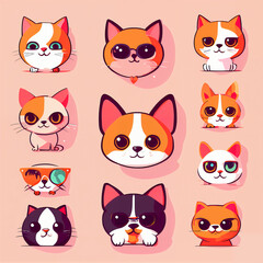 set of funny cartoon cats and dogs, colorfull cartoon flat cats, pets 