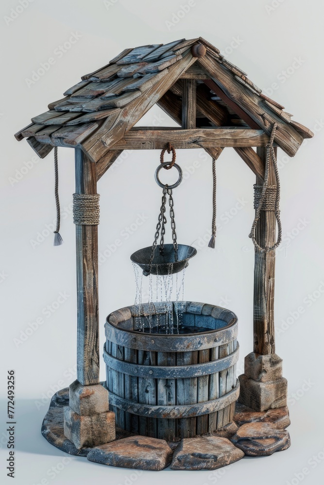 Poster Traditional well with a bucket and chain, suitable for various concepts and designs