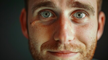 Close-up of a man's face with striking blue eyes. Perfect for various media projects - obrazy, fototapety, plakaty