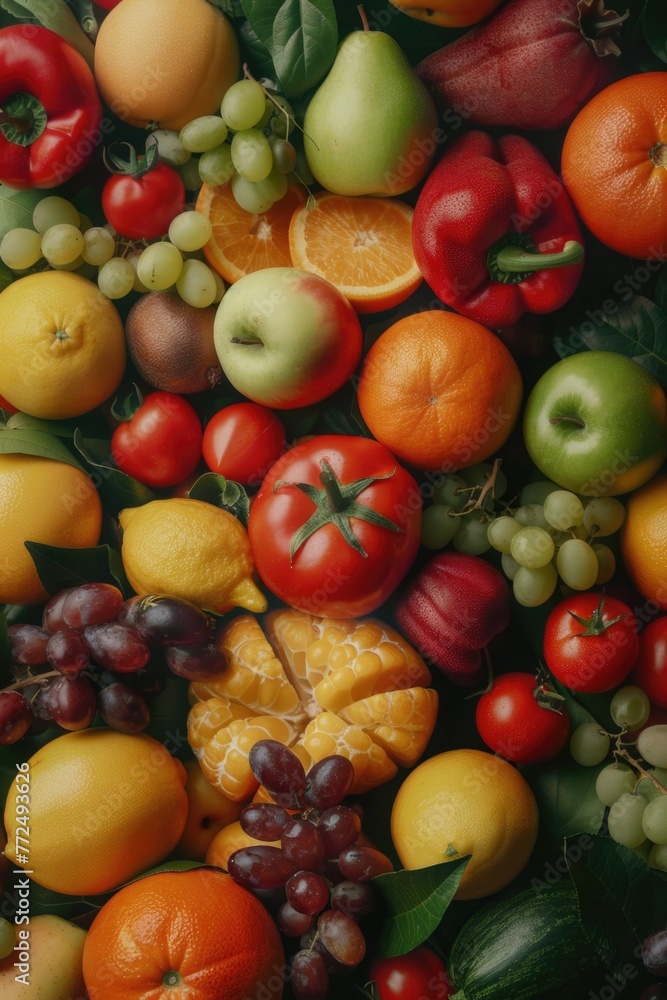 Aufkleber Assorted fruits and vegetables displayed on a table. Ideal for healthy eating concepts
