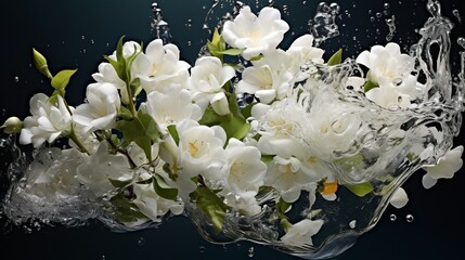 White jasmine flowers, with splashes of water  Generate AI