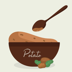 Flat Design Illustration with Puree at Potato and Spoon