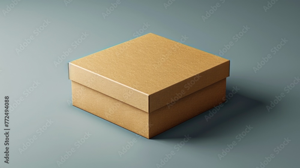 Poster a simple brown box placed on a blue surface, suitable for various concepts
