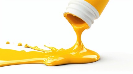 Yellow liquid pouring out of a tube, suitable for scientific or industrial use - obrazy, fototapety, plakaty
