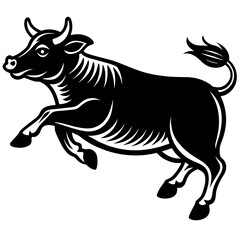 fat cow jump right icon silhouette bold engrave