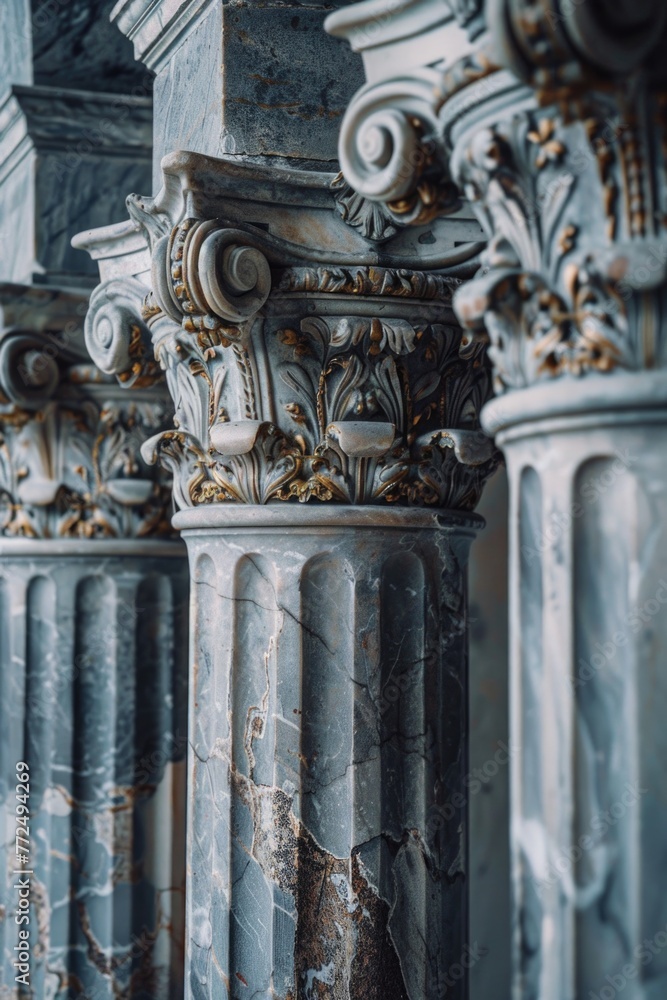 Poster Close up view of a row of columns in a building. Suitable for architectural projects