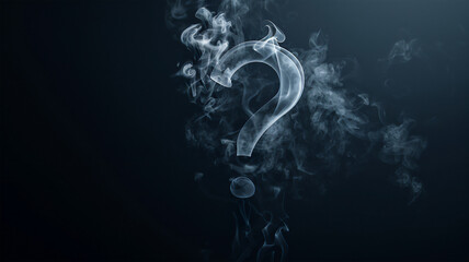 The question mark formed by smoke on a dark background stands out clearly without blending into the darkness, creating an intriguing visual contrast.