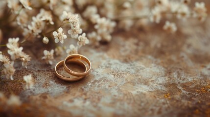 Obraz na płótnie Canvas Wedding rings and flowers on beautiful background