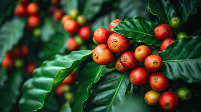 Vintage color of coffee beans and coffee plant in hands
