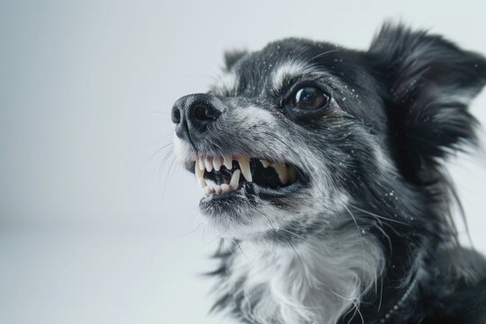 A black and white dog with its mouth open. Suitable for pet-related designs