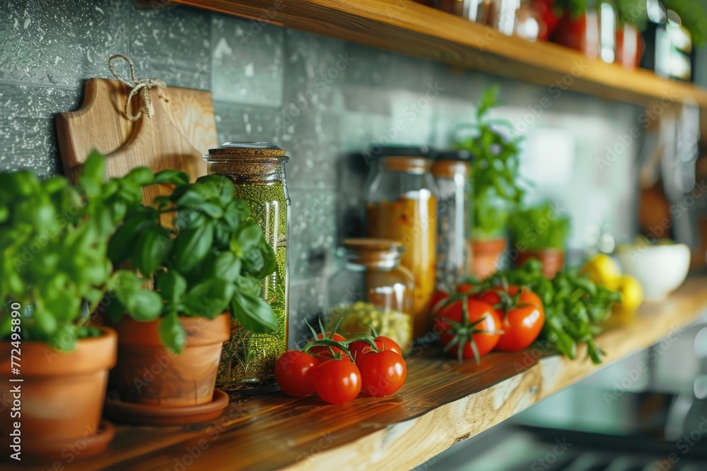 Poster a diverse selection of colorful vegetables displayed on a wooden shelf. perfect for food and nutriti