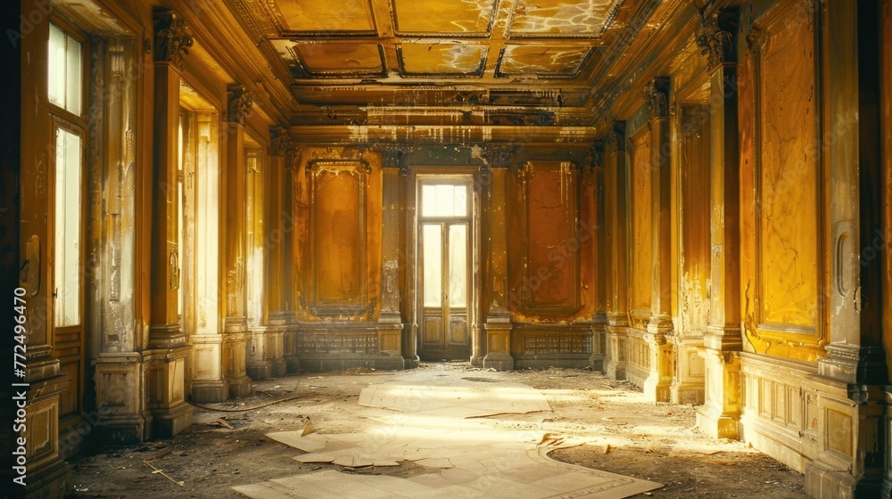 Poster An empty room with a door and a window. Suitable for various design projects
