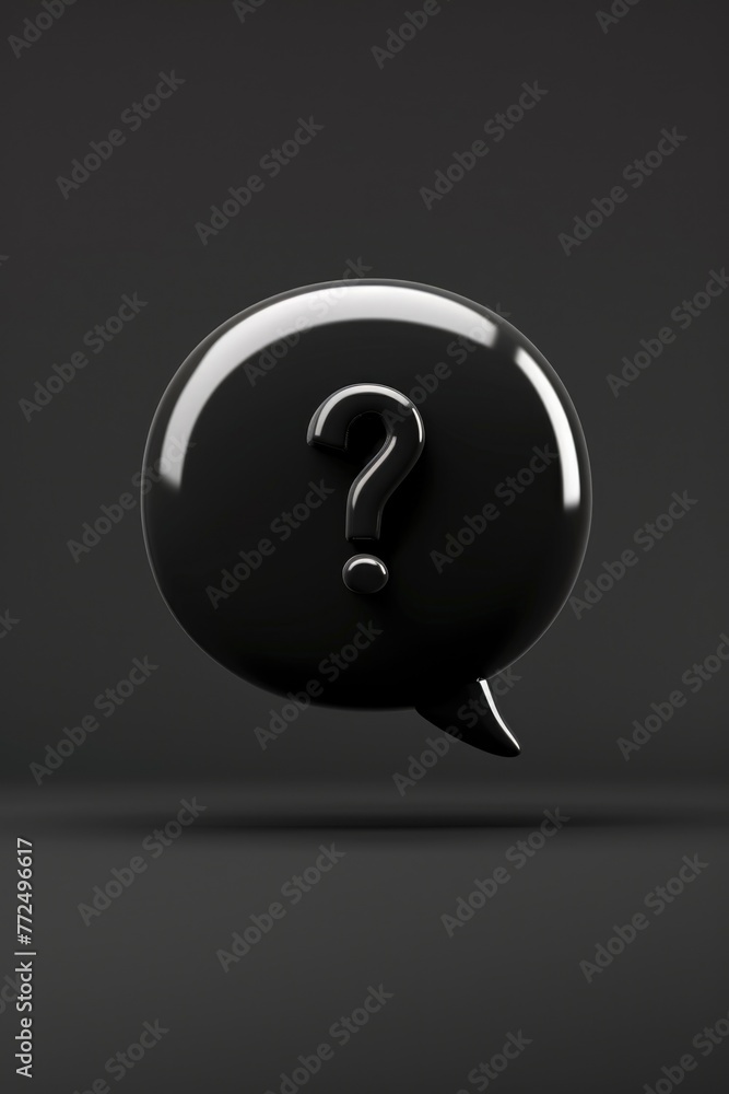 Poster Speech bubble with a question mark on black background, suitable for concepts of uncertainty or communication