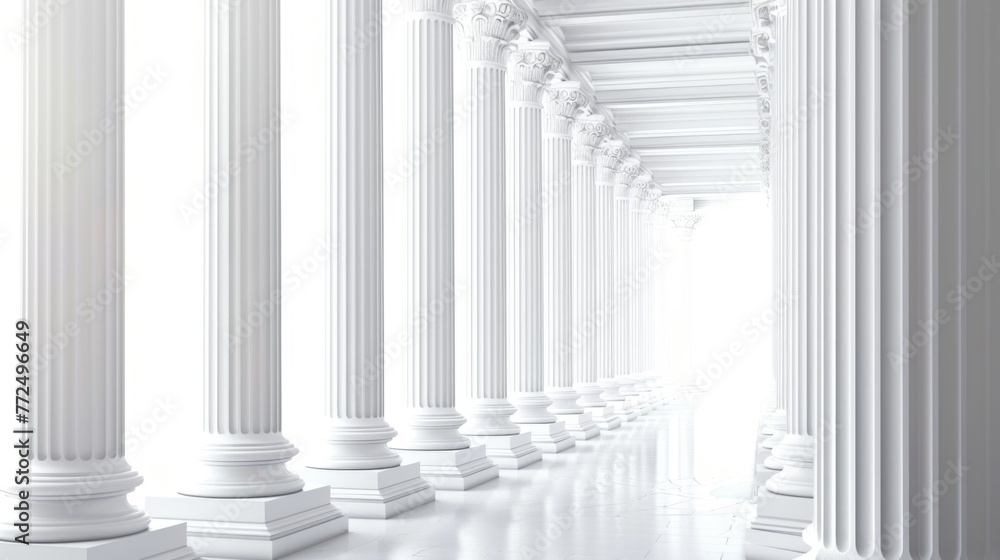 Poster A row of white columns in a white room. Suitable for architectural projects