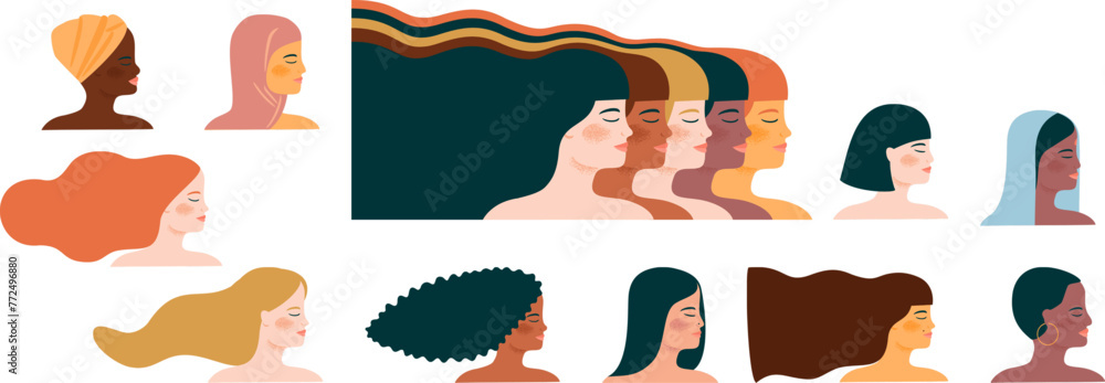 Wall mural women of different nationalities side by side. women’s Day collection
 - Wall murals