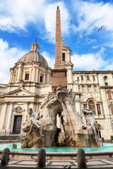 Fountain of Four Rivers (Fontana dei Quattro Fiumi) on Navona square, Rome, Italy.