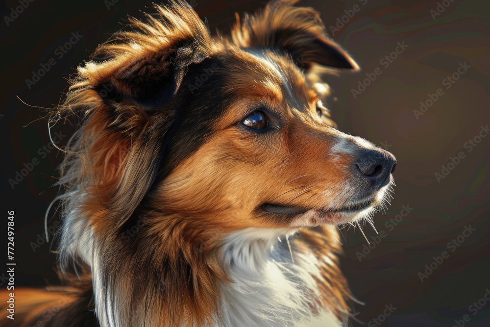 Poster close up of a dog's face with a blurry background. suitable for various pet-related designs