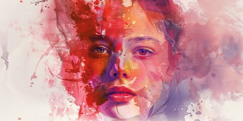 A painting of a woman's face with red paint, suitable for artistic projects