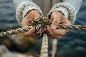 a person's hands tying a knot in a rope