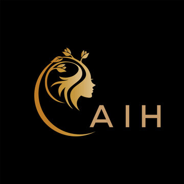 AIH letter logo. best beauty icon for parlor and saloon yellow image on black background. AIH Monogram logo design for entrepreneur and business.	
