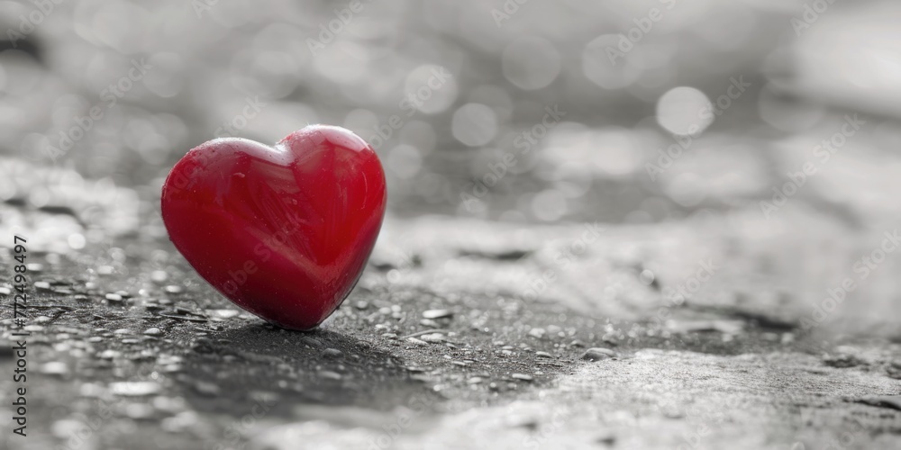 Poster red heart symbol on contrasting black and white background, suitable for various romantic concepts