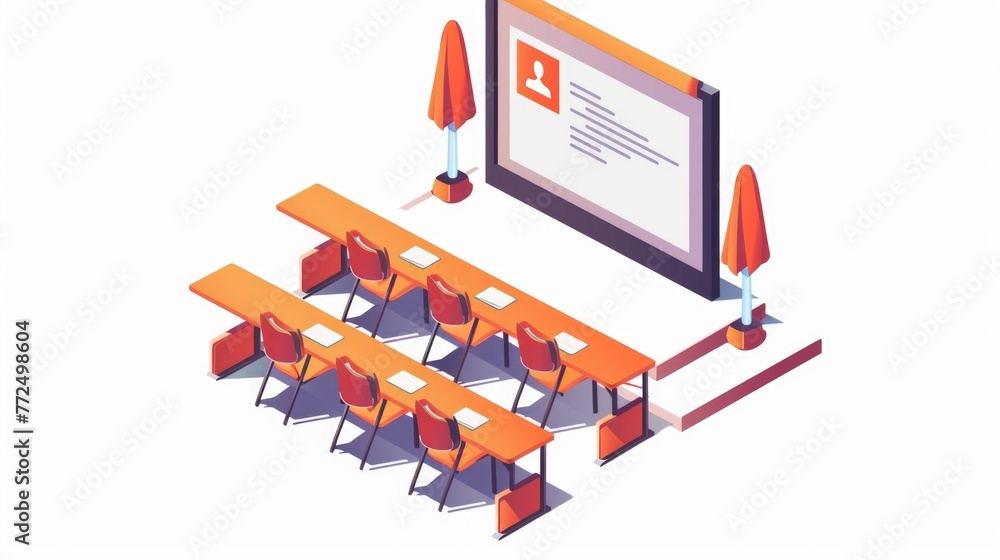 Poster A classroom setting with modern technology. Suitable for educational concepts