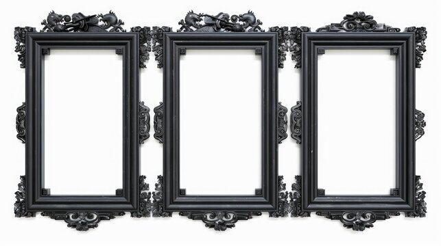 Three black frames on white background. Ideal for showcasing photos or artwork