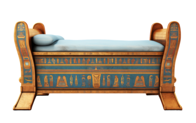 A wooden bench with a blue cushion on top, inviting passersby to pause and relax