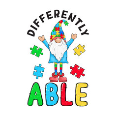 Differently Able PNG - Autism Gnome Sublimation Print, Autism Awareness Neurodiversity Design