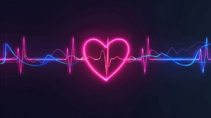 Fototapeta premium Heart rate. Neon heart with rhythm.