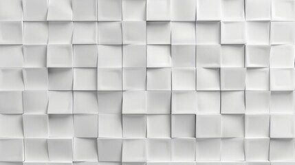 Three-dimensional geometric wall pattern in minimalist white. Contemporary white wall detailing with a 3D cube pattern.
