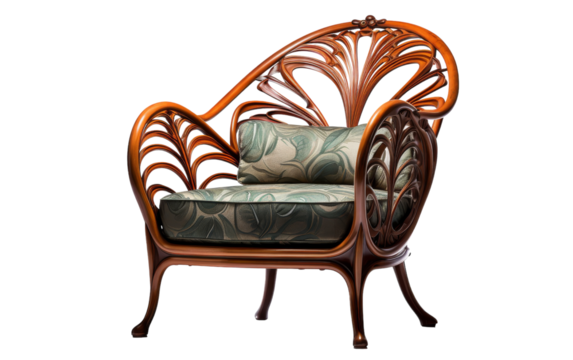 A wooden chair adorned with a lush green cushion