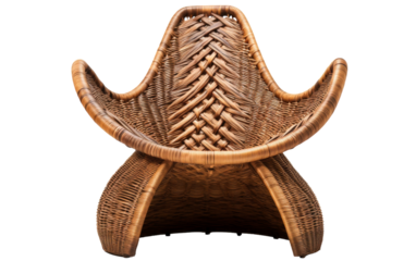 A unique wicker chair with a curved backrest, blending style with functionality