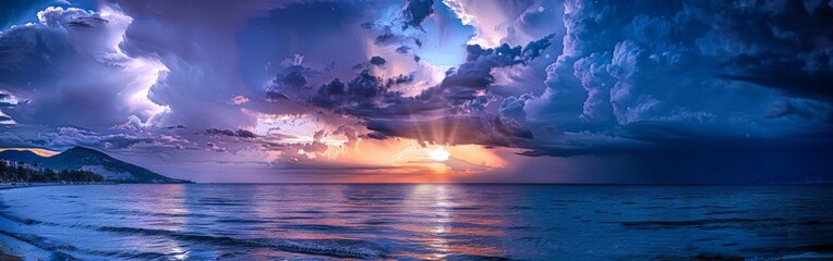 Sunset Over Ocean Painting - obrazy, fototapety, plakaty