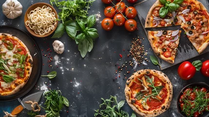 Foto op Plexiglas pizza with mushrooms and vegetables © Erzsbet
