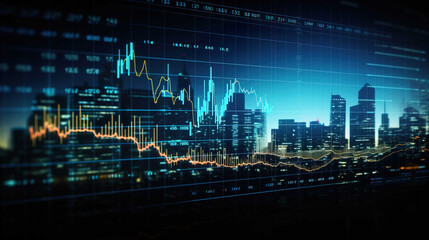 Naklejka na ściany i meble background , design , Graph Chart , Financial Stock Exchange Market Graph on LED Screen , Generate AI