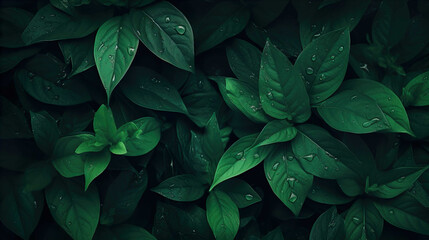 Background wallpaper design illustration ,freshwater life drop , Green Leaves Pattern Background , Generate AI - obrazy, fototapety, plakaty