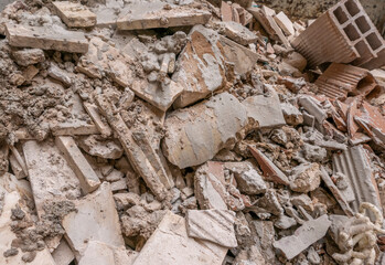 pile of building remains thrown on the ground