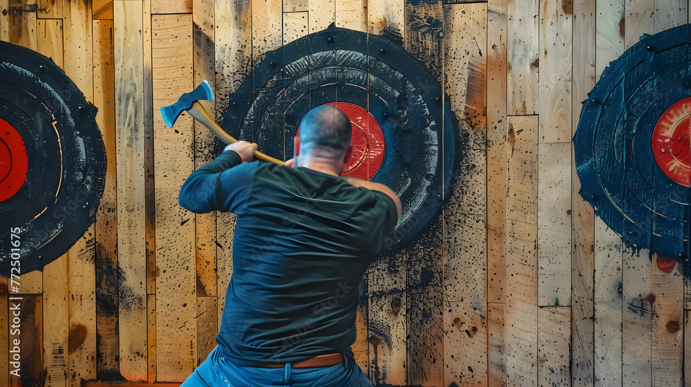 Wall mural man throwing axe at a target