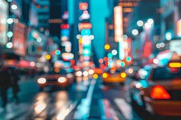 Crédence en verre imprimé TAXI de new york A blurry city street with cars and a neon sign