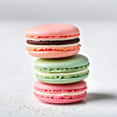 the combination of the Macaron on a spotless white background, highly detailed texture, evenly contrasting with the strict background, studio lighting. Superrealism